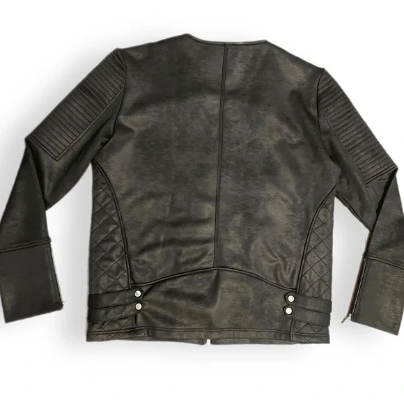 The Kooples Sport black faux leather quilted Moto jacket  Size Large - Picture 3 of 12